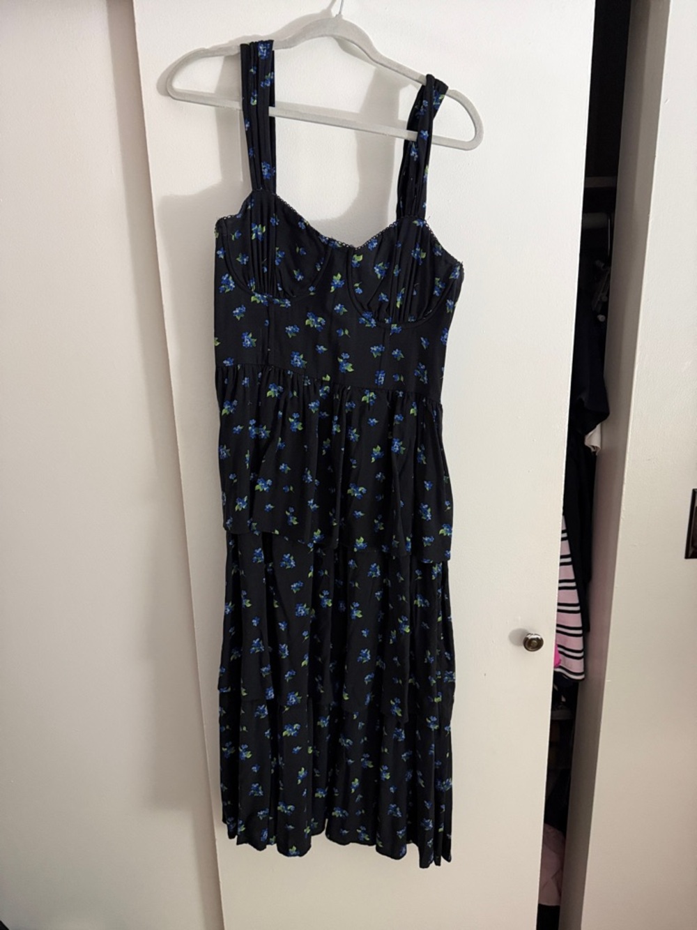 WeWoreWhat Black Midi Dress with Blue Floral Print